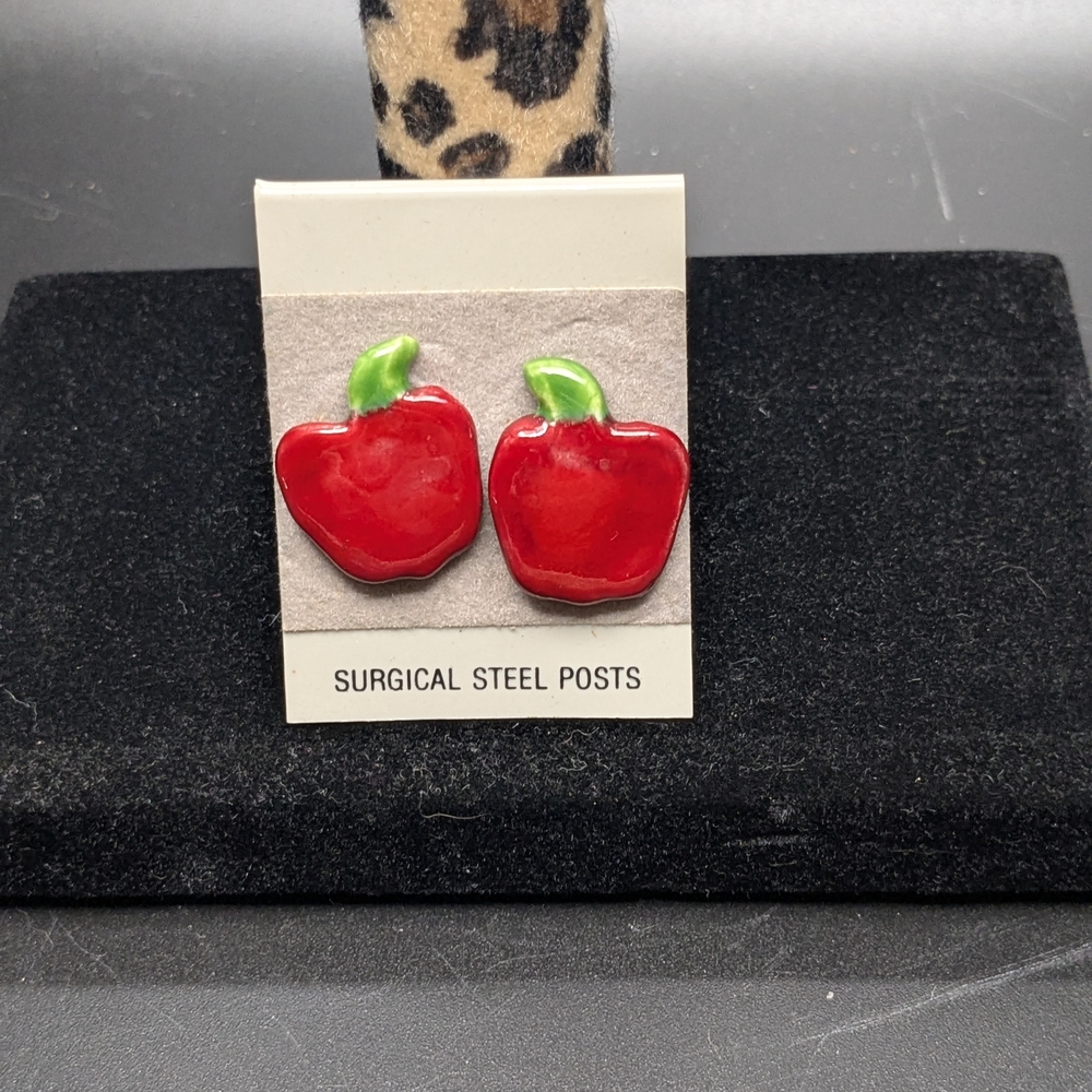 Red Apple Earrings with Surgical Steel Posts